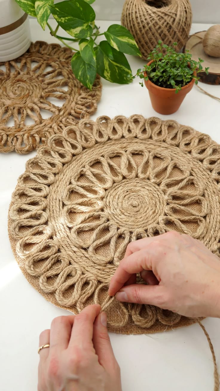 Natural cord floral placemat