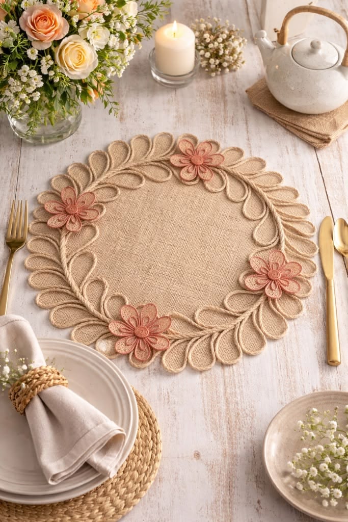 Floral placemat with blush accents