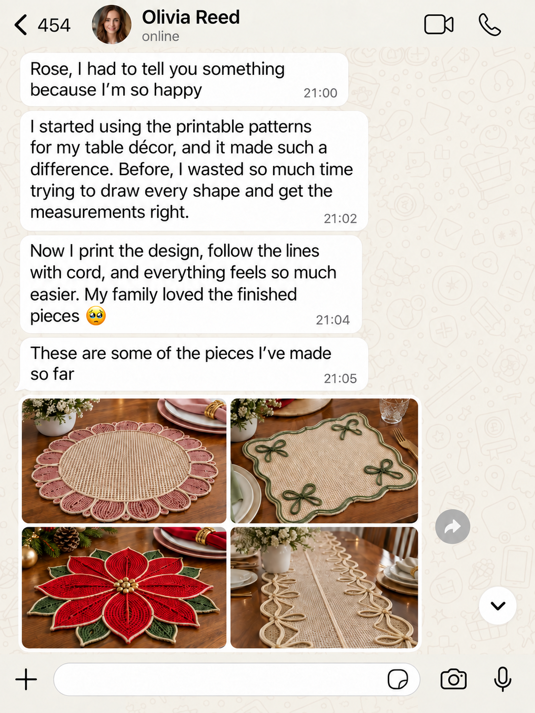 Rose and Thread community-style conversation about a handmade placemat gift